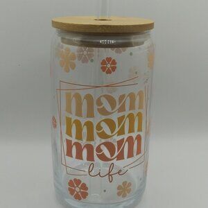VITEVER Uv Dtf Mom Life 16oz. Glass Can Shape Cup With Lid And Glass Straw